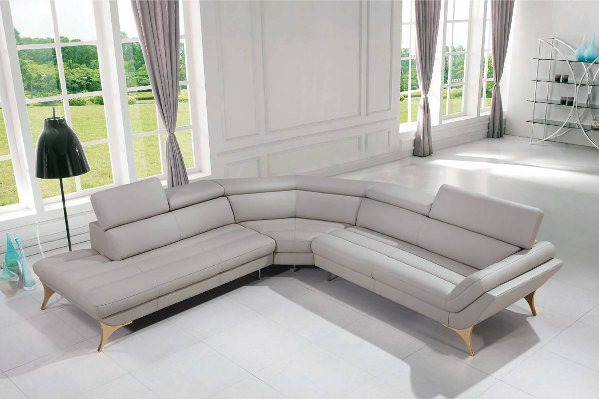 Rosegold Legs Grey Italian Thick Leather Sectional V 1541 