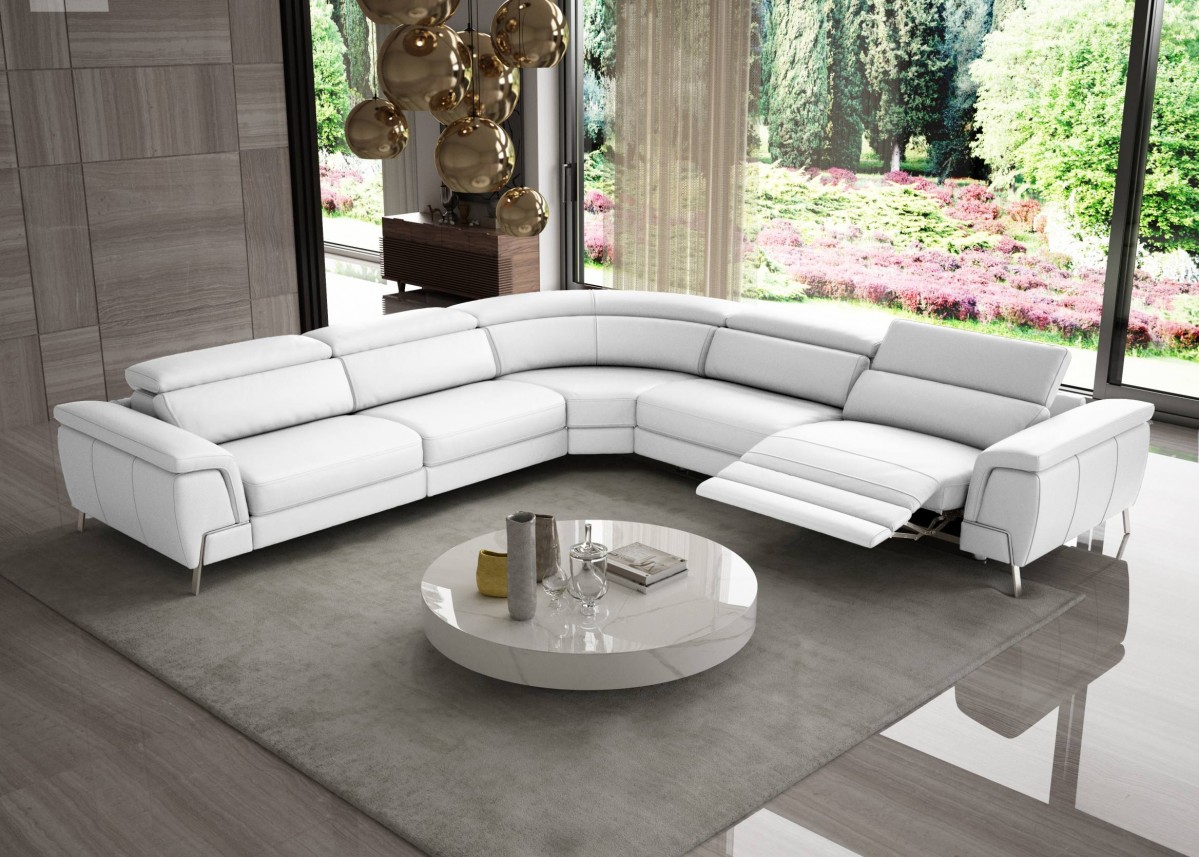 Italian Leather Sectional in White with Decorative Luxurious Trimming - Click Image to Close