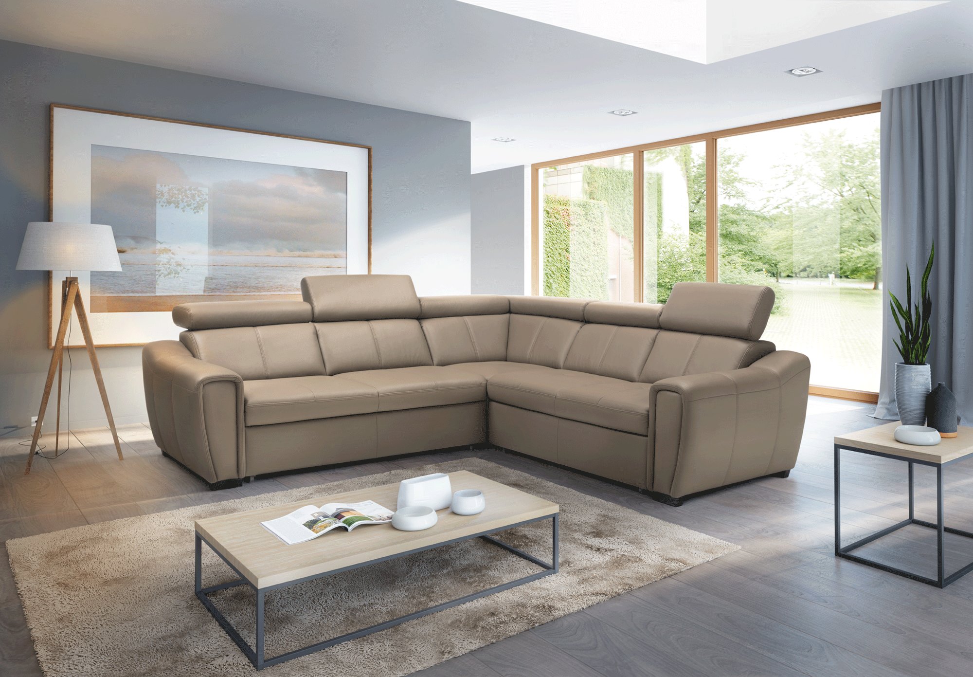 Luxury Covered in All Leather Sectional - Click Image to Close