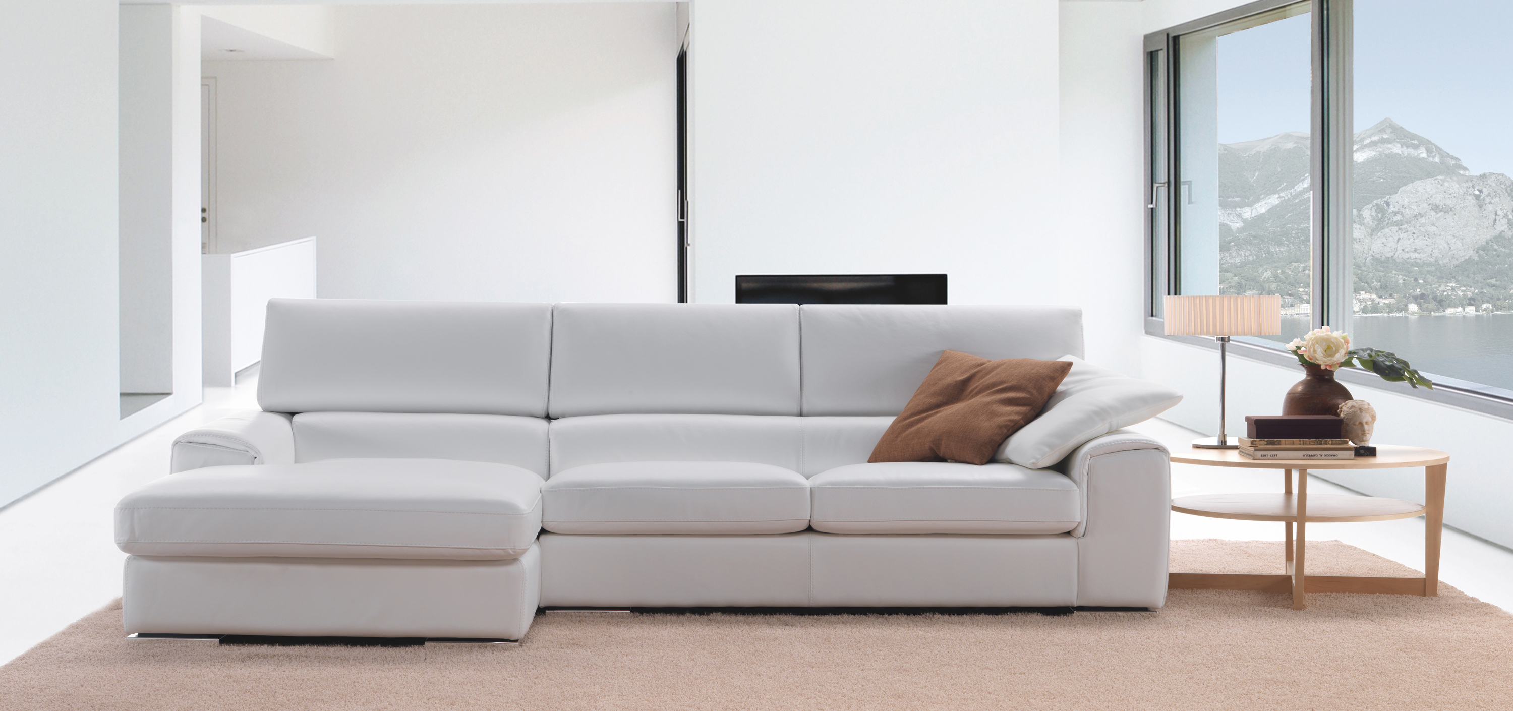 Sophisticated Full Italian Leather L-shape Furniture with Pillows - Click Image to Close