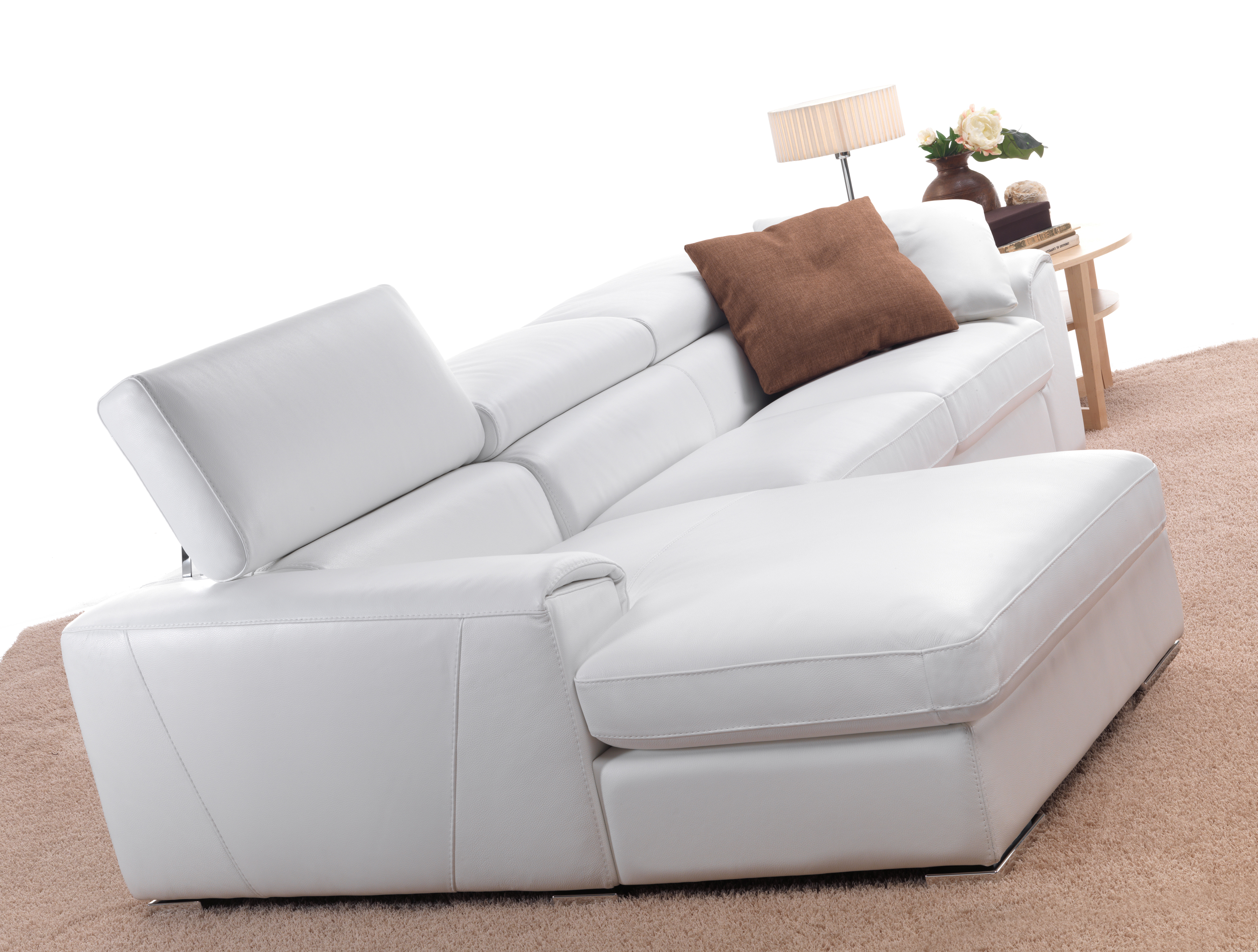 Sophisticated Full Italian Leather L-shape Furniture with Pillows - Click Image to Close