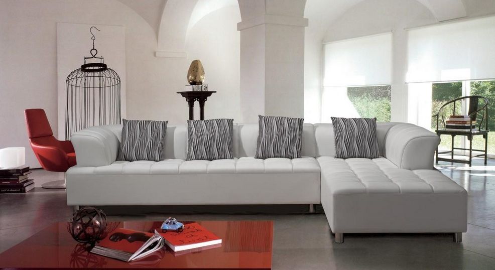 White Tufted Contemporary Bonded Leather Sectional Sofa Omaha Nebraska
