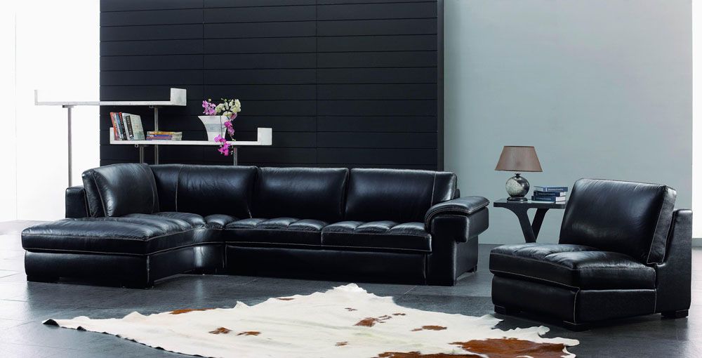 Elegant Tufted Full Leather Corner Couch - Click Image to Close