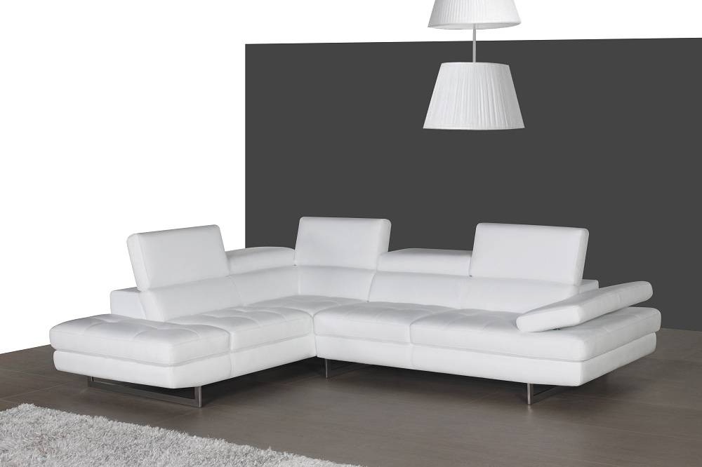 Contemporary White Leather Sectional with Curved Armrest and Stylish Legs - Click Image to Close