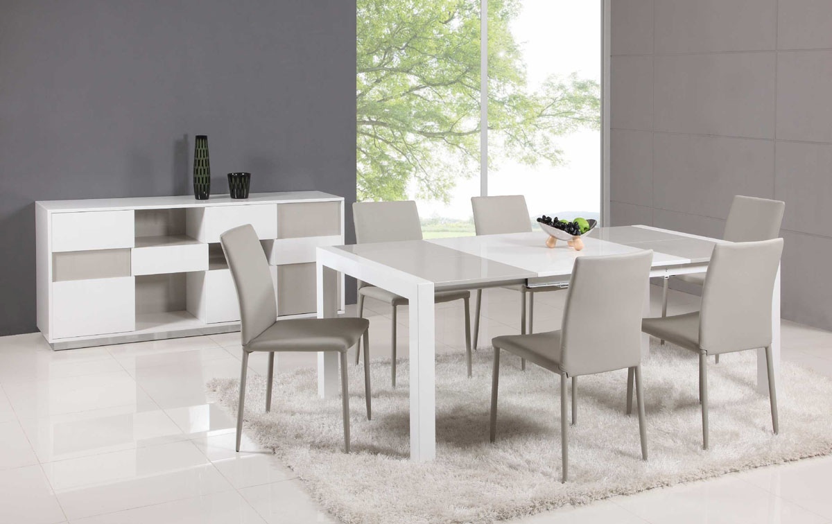 Buffet with Open Storage Spaces in Gloss White and Grey Lacquer - Click Image to Close