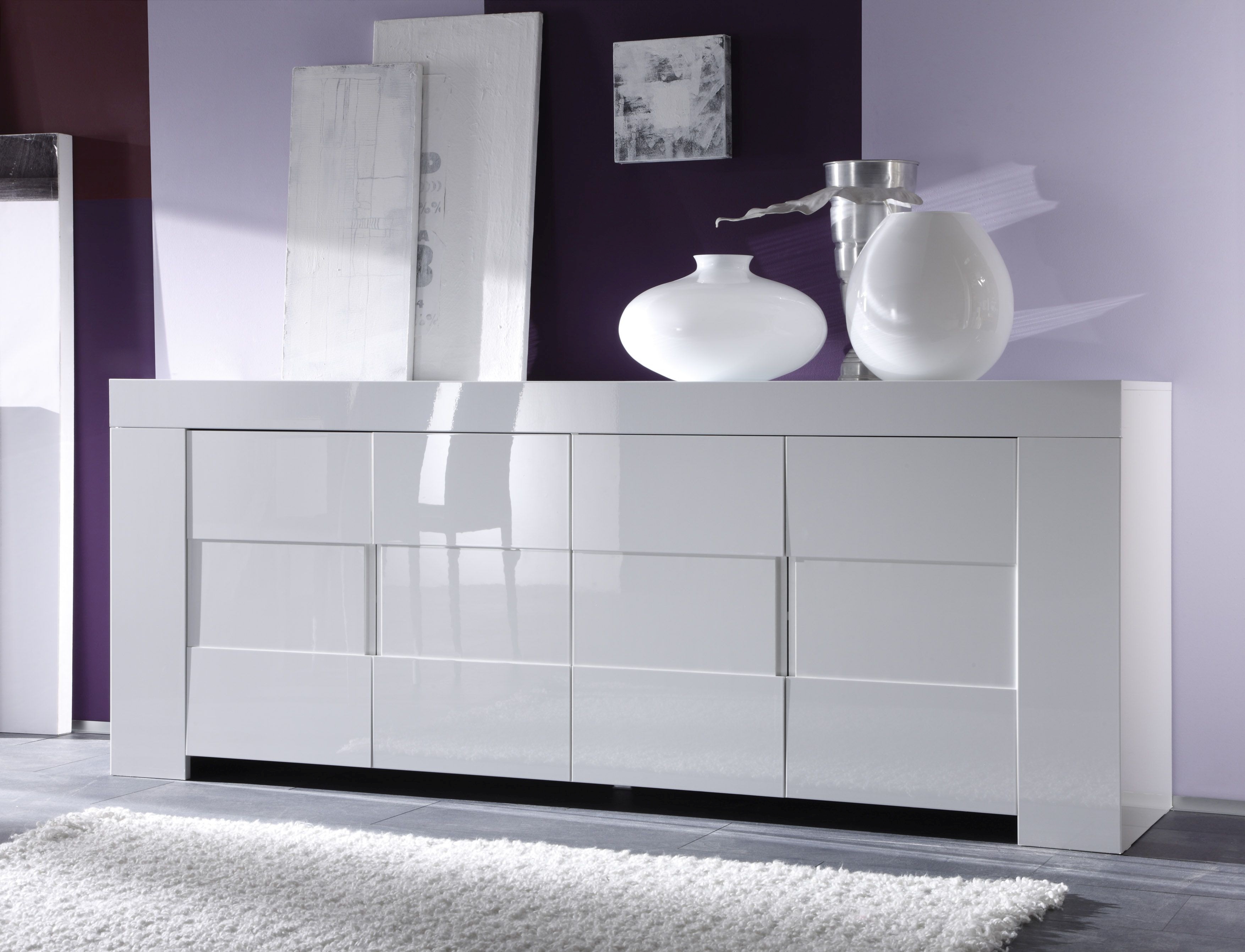 Italian Four Door High Gloss White Or Oak Veneer Buffet Sidaboard - Sku italian four door high gloss white or oak veneer buffet sidaboard - sku