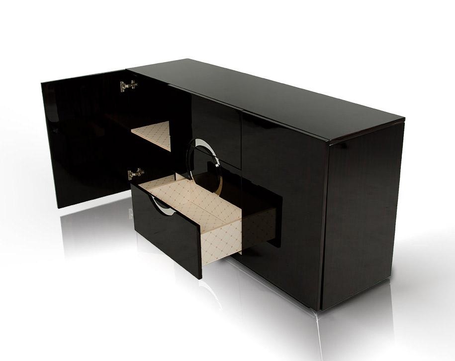 Ebony Lacquer Contemporary Buffet with Chrome Accent - Click Image to Close