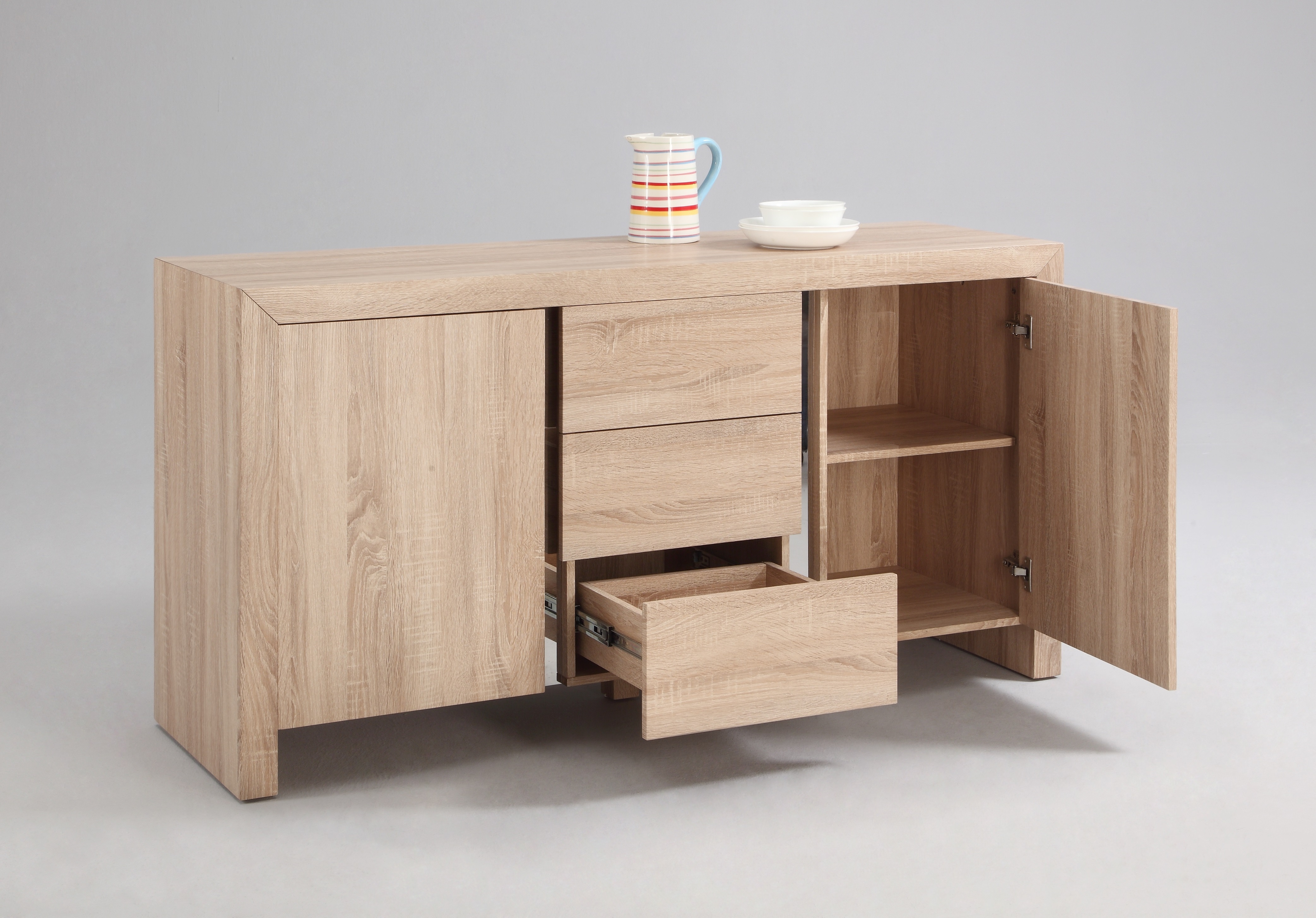 Light Oak Buffet with Three Drawers - Click Image to Close