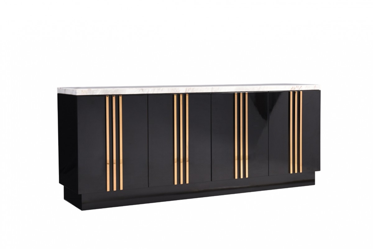 Italian Design Black Modern Buffet Cabinet with Marble - Click Image to Close