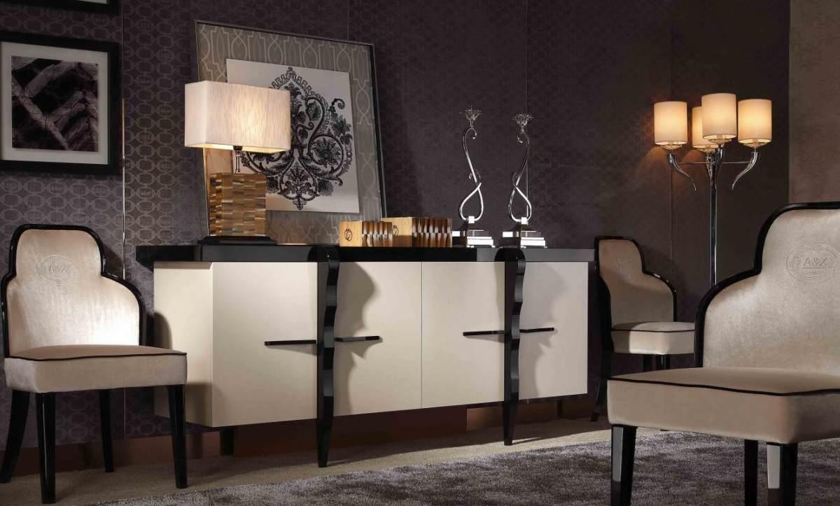 Transitional Glossy Champagne Crocodile Lacquer Buffet - Click Image to Close