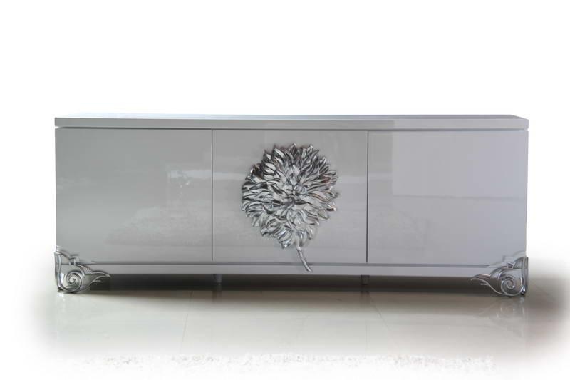 Gorgeous High Gloss White Buffet with Stainless Steel Legs - Click Image to Close