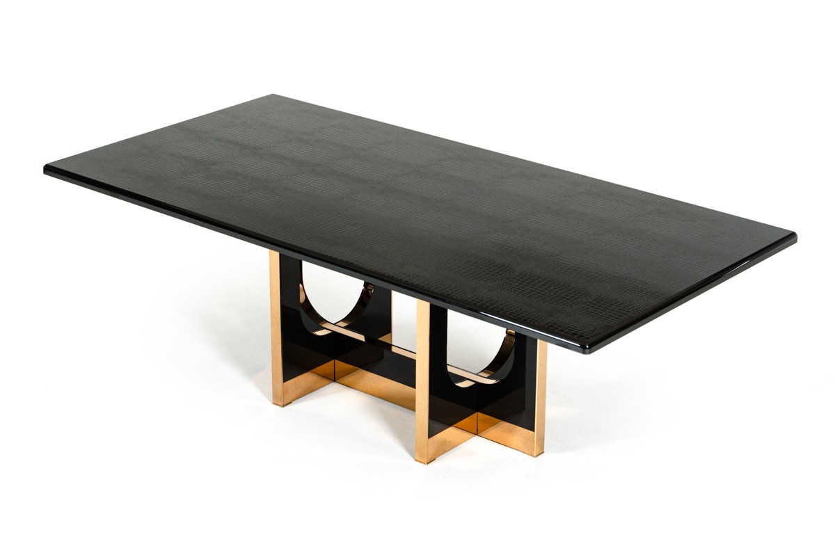 Modern Black High Gloss Crocodile and Rose Gold Large Dining Table - Click Image to Close