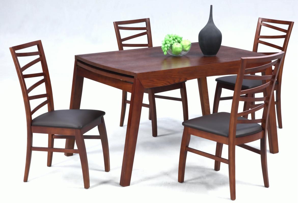 Extendable in Wood Leather 5 pc Dinette Set with Leaf - Click Image to Close