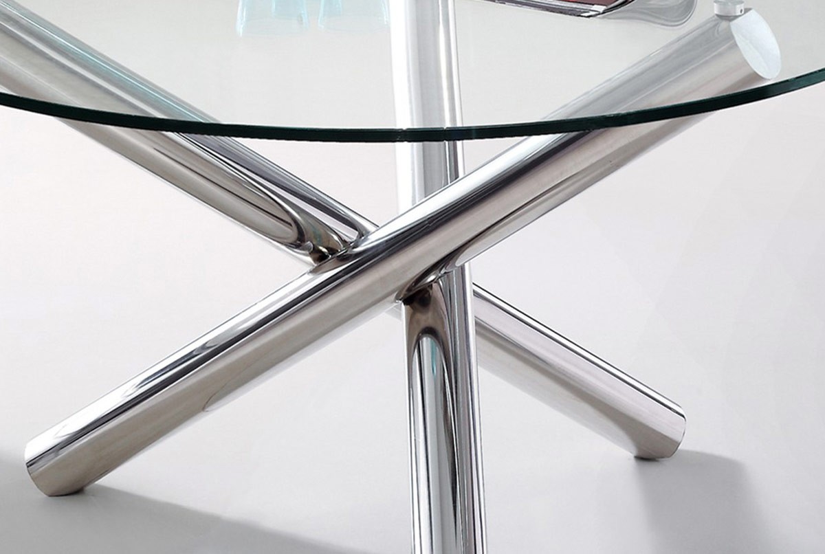 Modern Glass Round Top Crisscross Chrome Base Dining Set - Click Image to Close