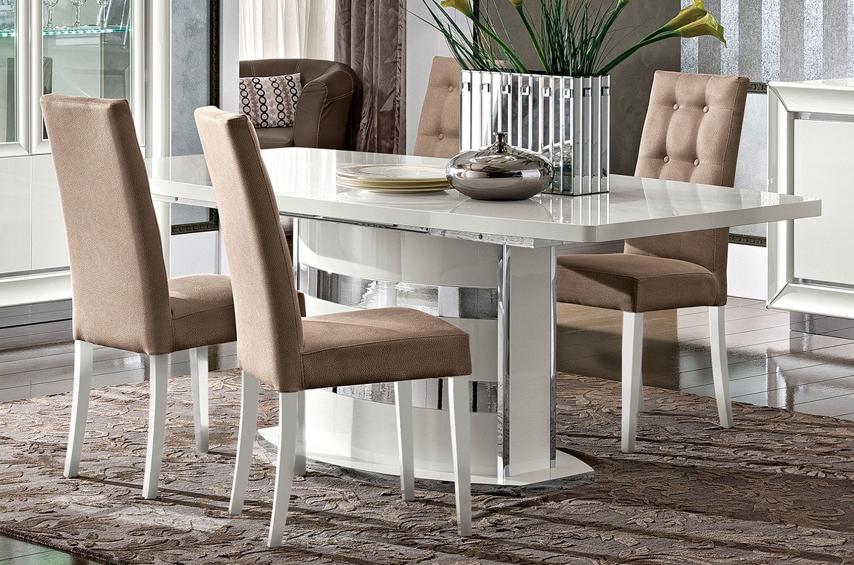 Contemporary Dining Set with Pedestal Base and Matching Back Chairs - Click Image to Close