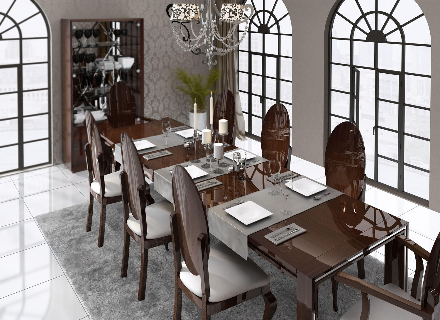 Luxurious Rectangular In Wood Fabric Seats Complete Dining Room Sets