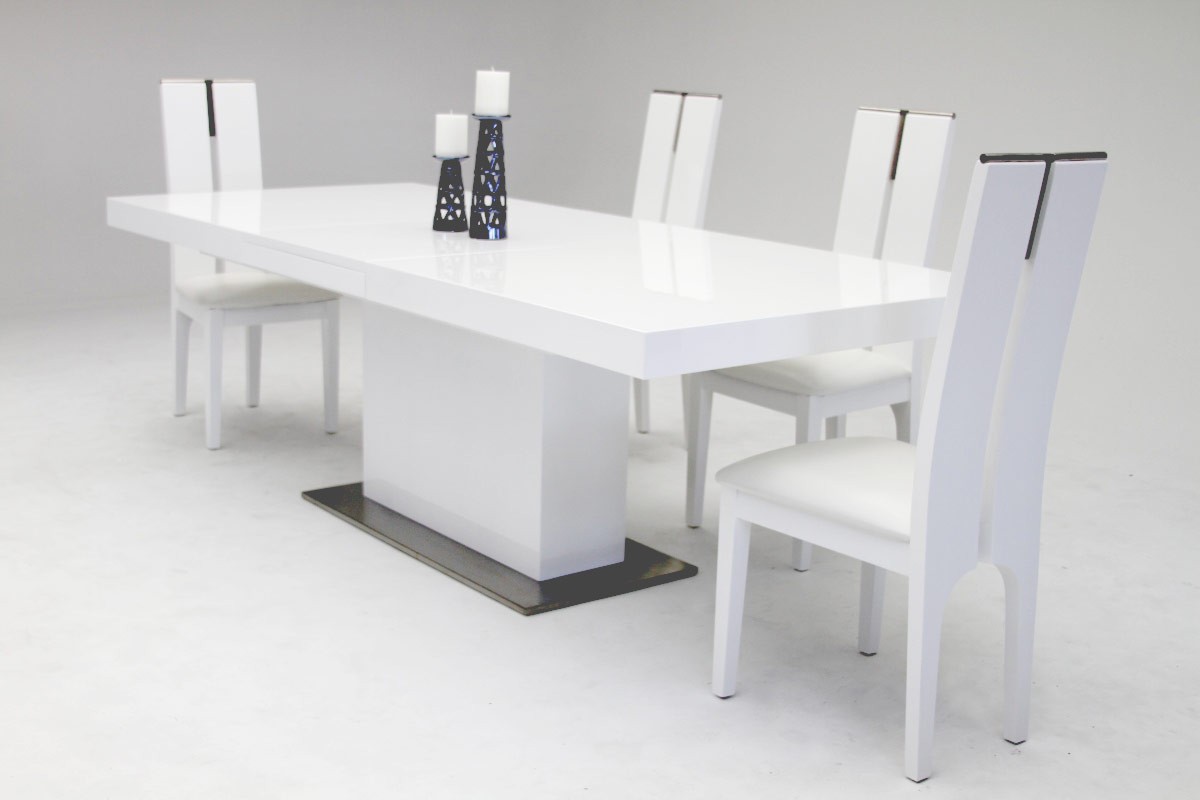 Elegant Stainless Steel Dining Set with High Gloss White Finish - Click Image to Close