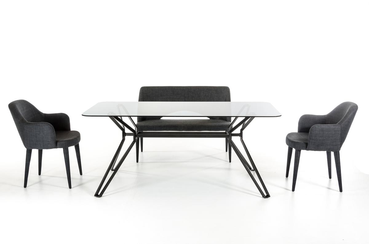 Contemporary Rectangular Glass Top Fabric Seats Modern Dining Set - Click Image to Close