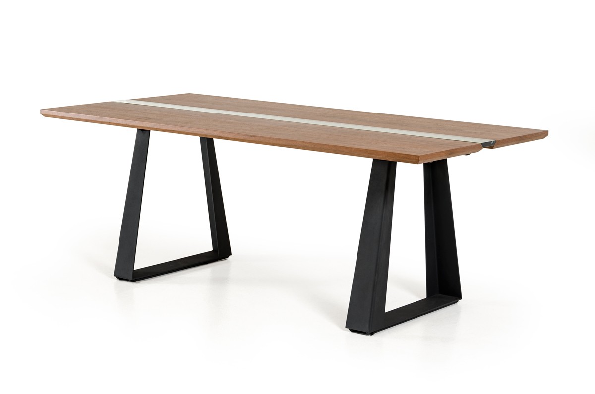 Modern Walnut And Glass Dining Table On Black Mate Legs Houston Custom Order