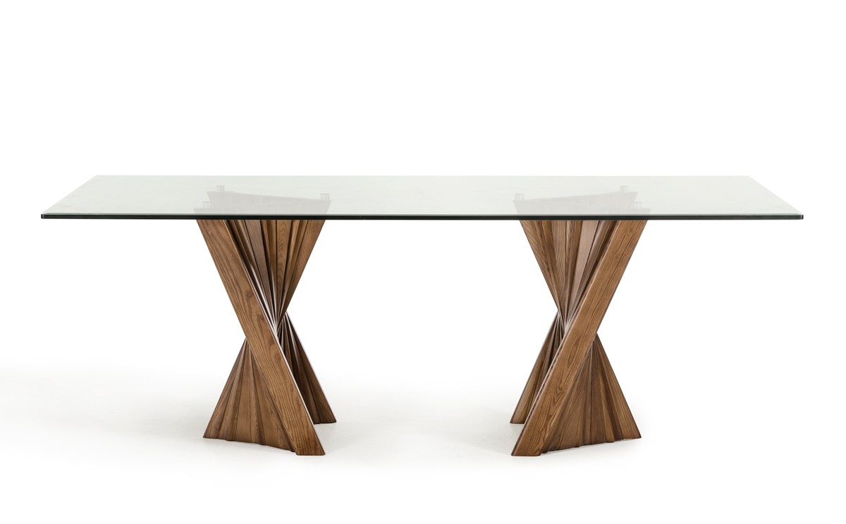 Sophisticated Walnut and Tampered Glass Dining Table - Click Image to Close