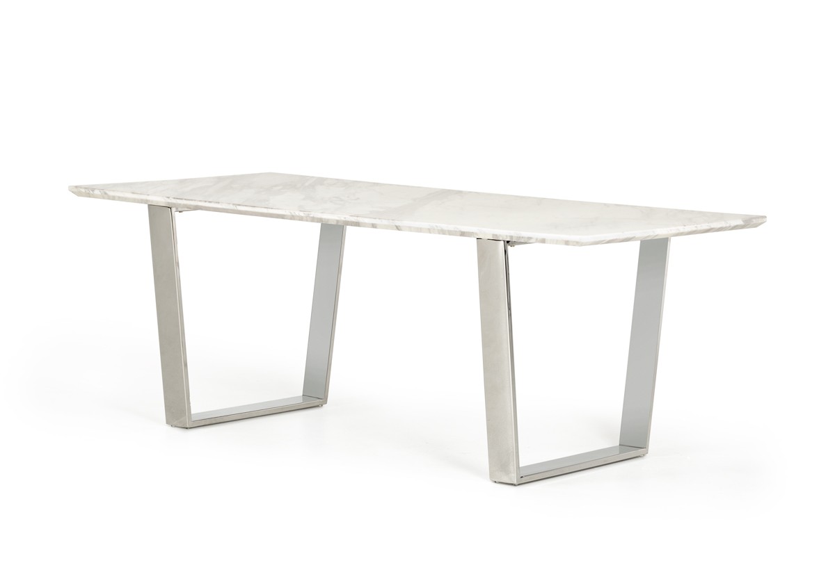 Natural White Marble Top and Chrome Legs Dining Table - Click Image to Close