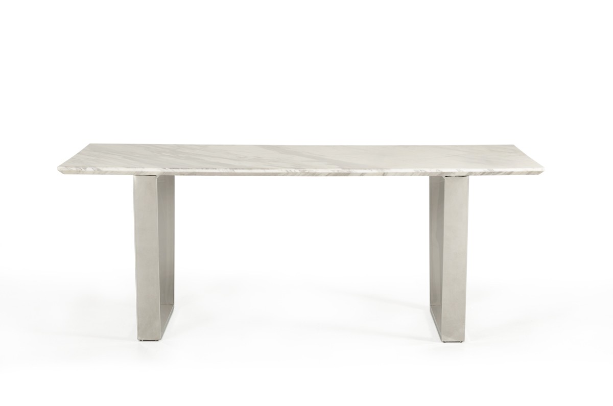 Natural White Marble Top and Chrome Legs Dining Table - Click Image to Close