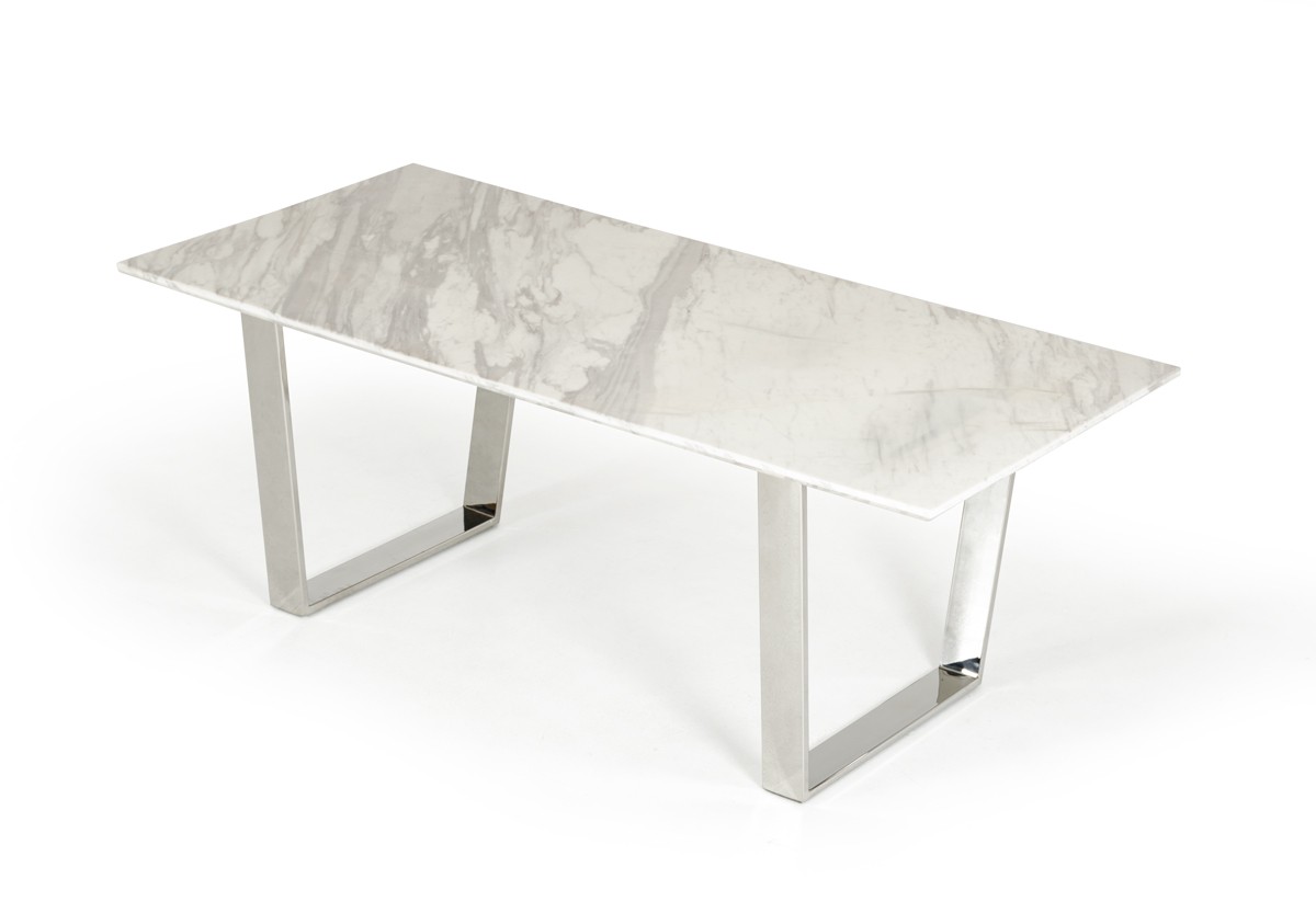 Natural White Marble Top and Chrome Legs Dining Table - Click Image to Close