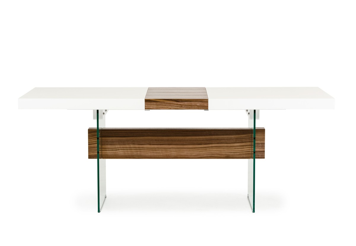 White and Walnut Floating Extendable Dining Table - Click Image to Close
