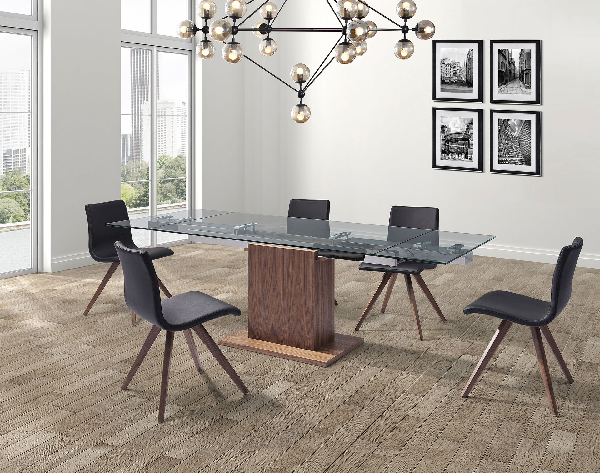 Rectangular Wood with Glass Top Leather Dining Room Design - Click Image to Close