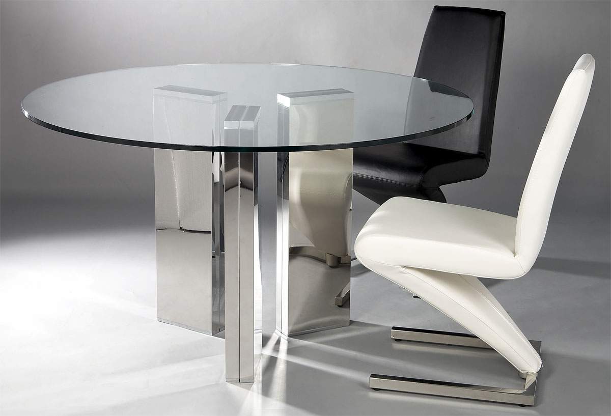 Round Tempered Glass Table With Shiny Column Chrome Base San Antonio Modern Dining Tables Dinette Furniture