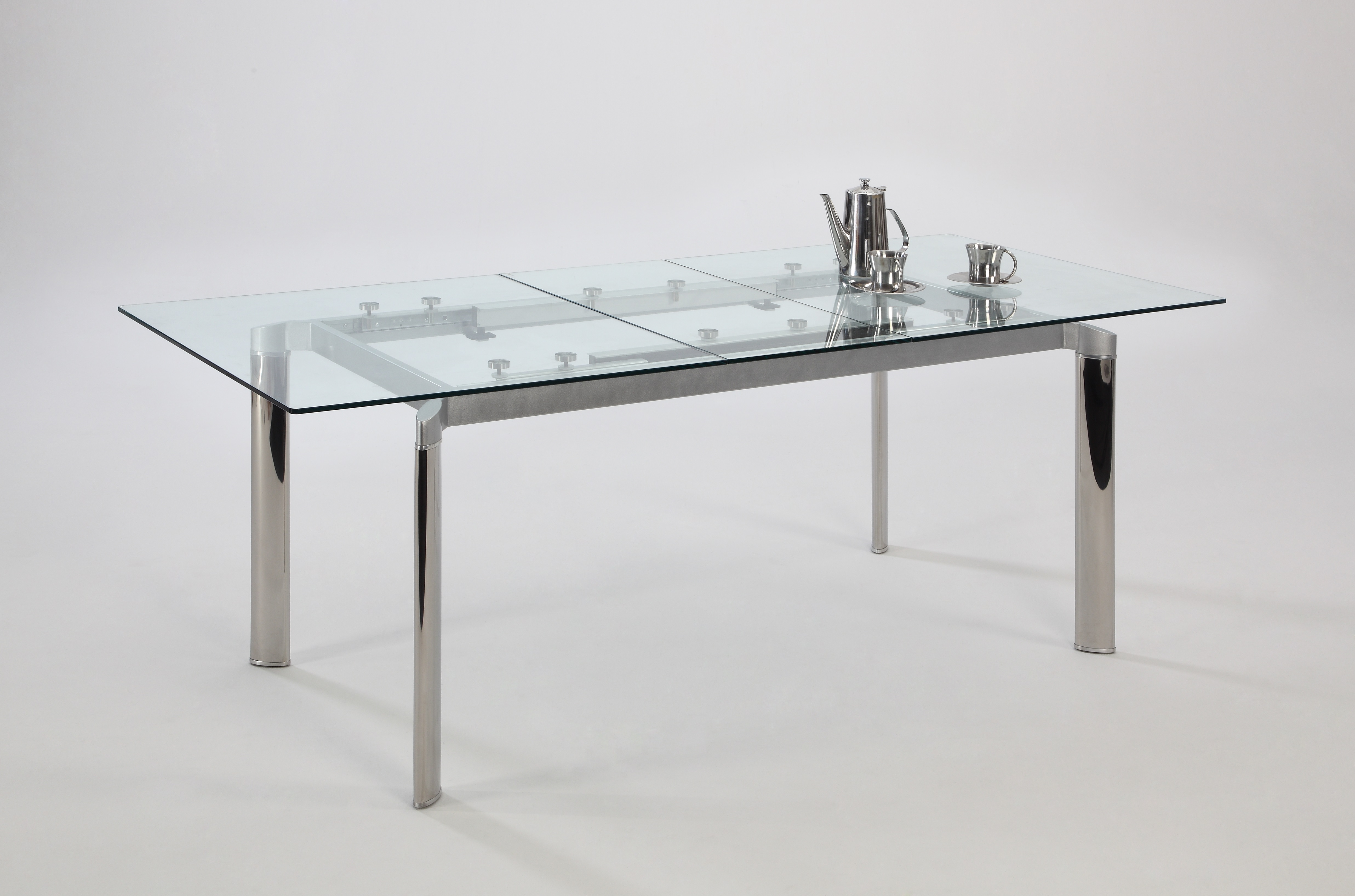 Contemporary Clear Glass and Chrome Extendable Dining Table Los Angeles