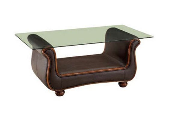 Leather End Table with Clear Glass Top - Click Image to Close