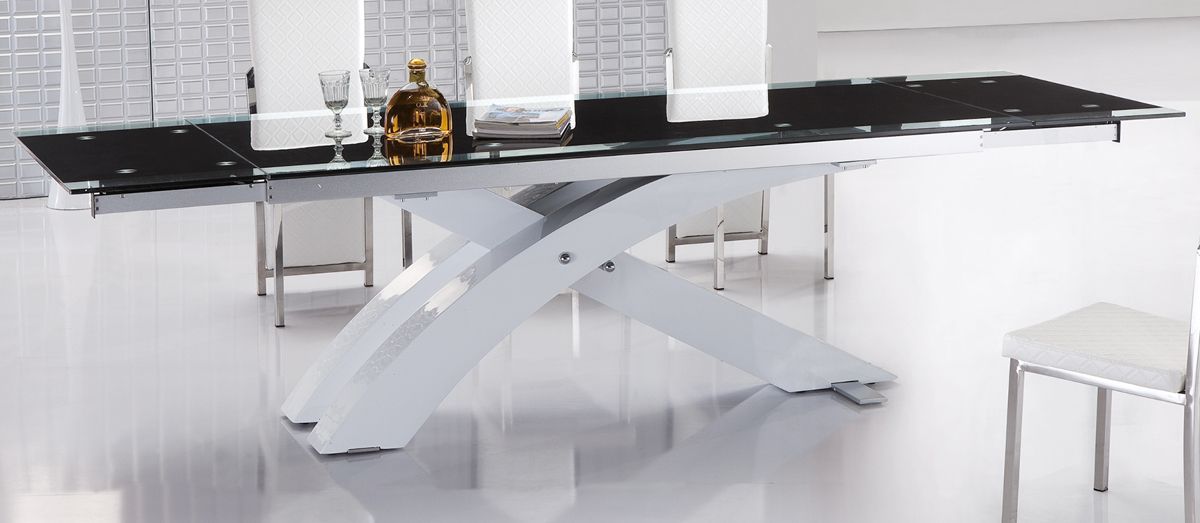 Contemporary Extendable Dining Table With Glass Top And Metal Base Modern Dining Tables Dinette Furniture
