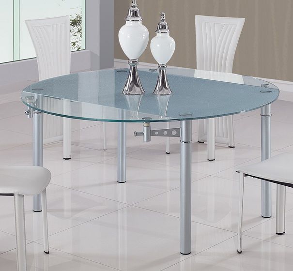 Round Glass Top Contemporary Dining Table with Metal Legs Torrance