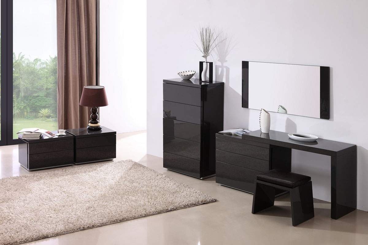 Modern Bedroom Vanities dark grey gloss clean look 3pc vanity set with a matching stool Modern Bedroom Vanities dark grey gloss clean look 3pc vanity set with a matching stool