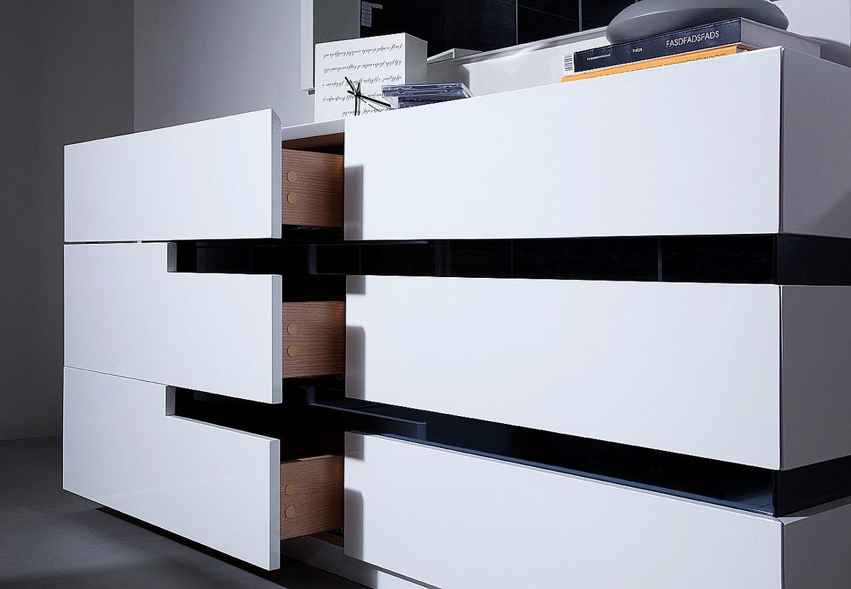 Contemporary White Glossy Dresser with Black Stripes Prime Classic