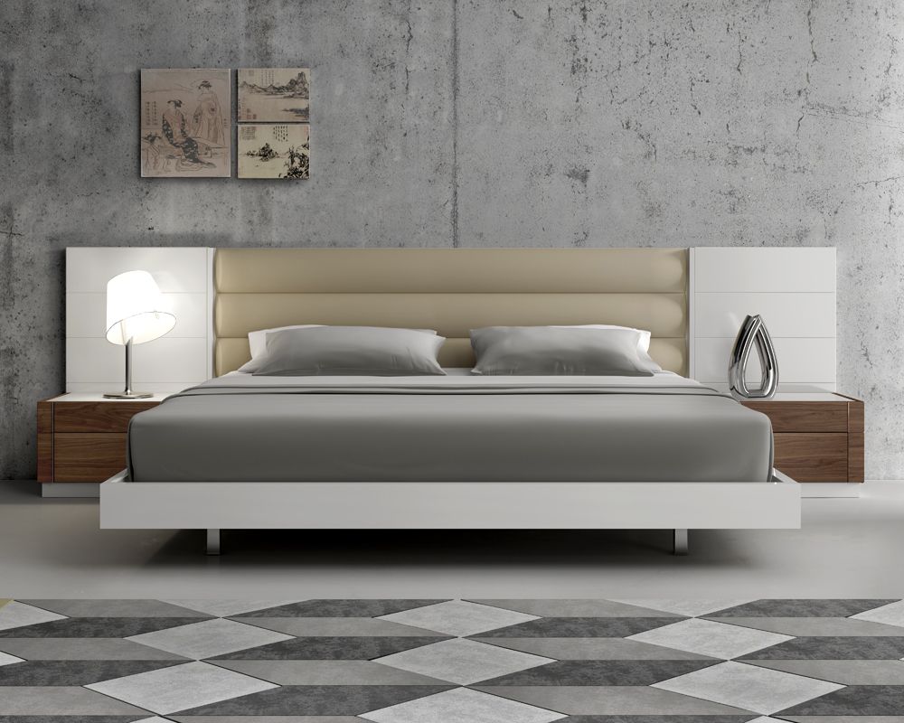 Fashionable Leather Modern Design Bed Set with Long Panels - Click Image to Close