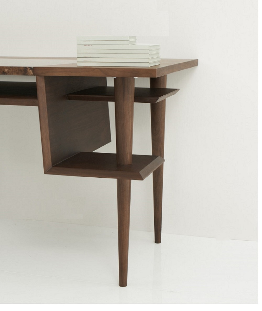 Gorgeous Brown Marble and Walnut Veneer Office Desk - Click Image to Close
