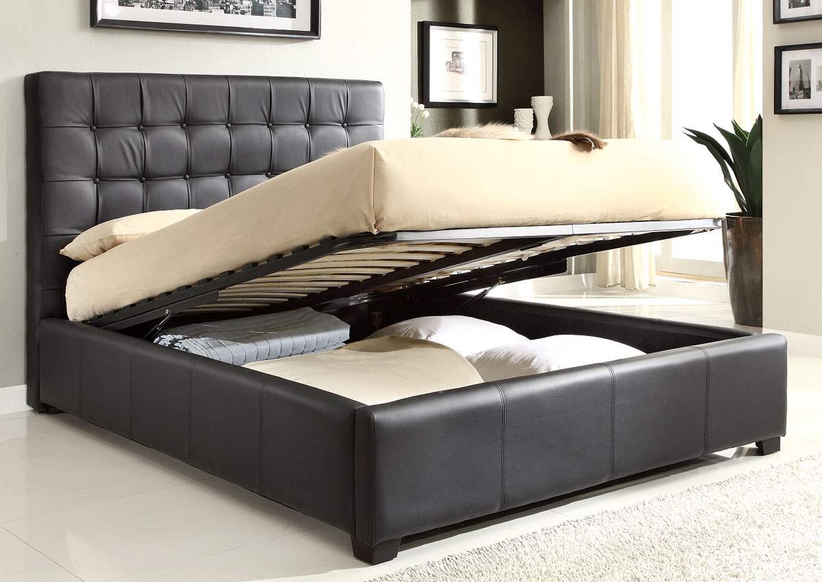 Stylish Leather High End Platform Bed with Extra Storage ...