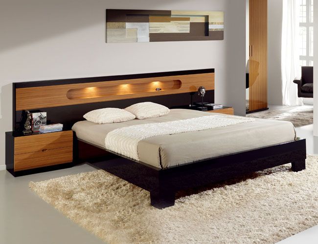 Lacquered Made in Spain Wood Modern Platform Bed with ...
