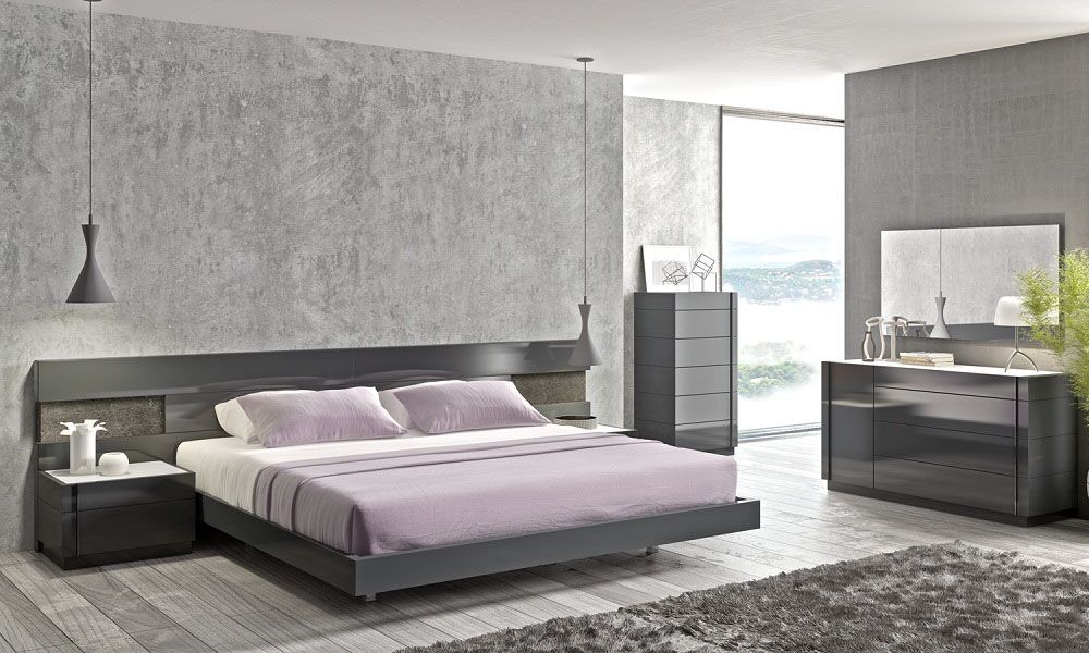Lacquered Stylish Wood Elite Platform Bed with Long Panels - Click Image to Close