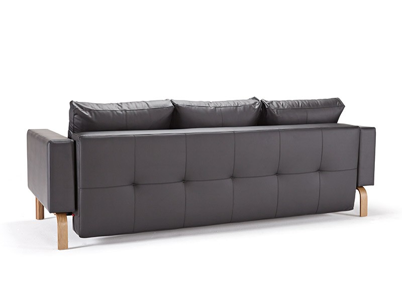 Black Leather Sofa Bed with Oak Legs - Click Image to Close