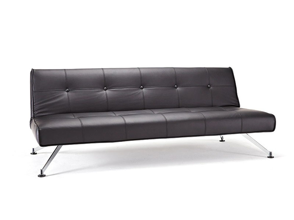 Contemporary Tufted Black Leather Sofa Bed on Chrome Legs St Louis  