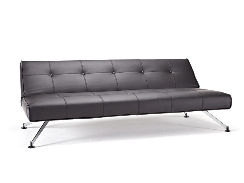 Contemporary Tufted Black Leather Sofa Bed on Chrome Legs - Click Image to Close