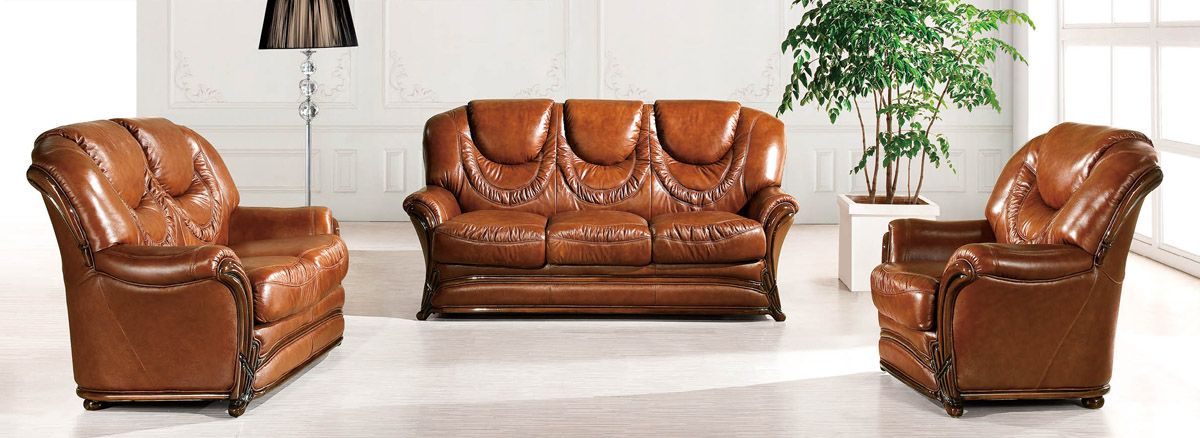 Brown Classic Italian Leather Sofa Set - Click Image to Close