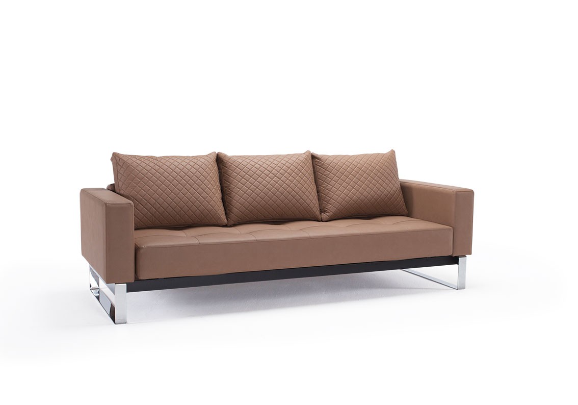 Leather Sofa Bed with Textured Pillow and Color Options - Click Image to Close