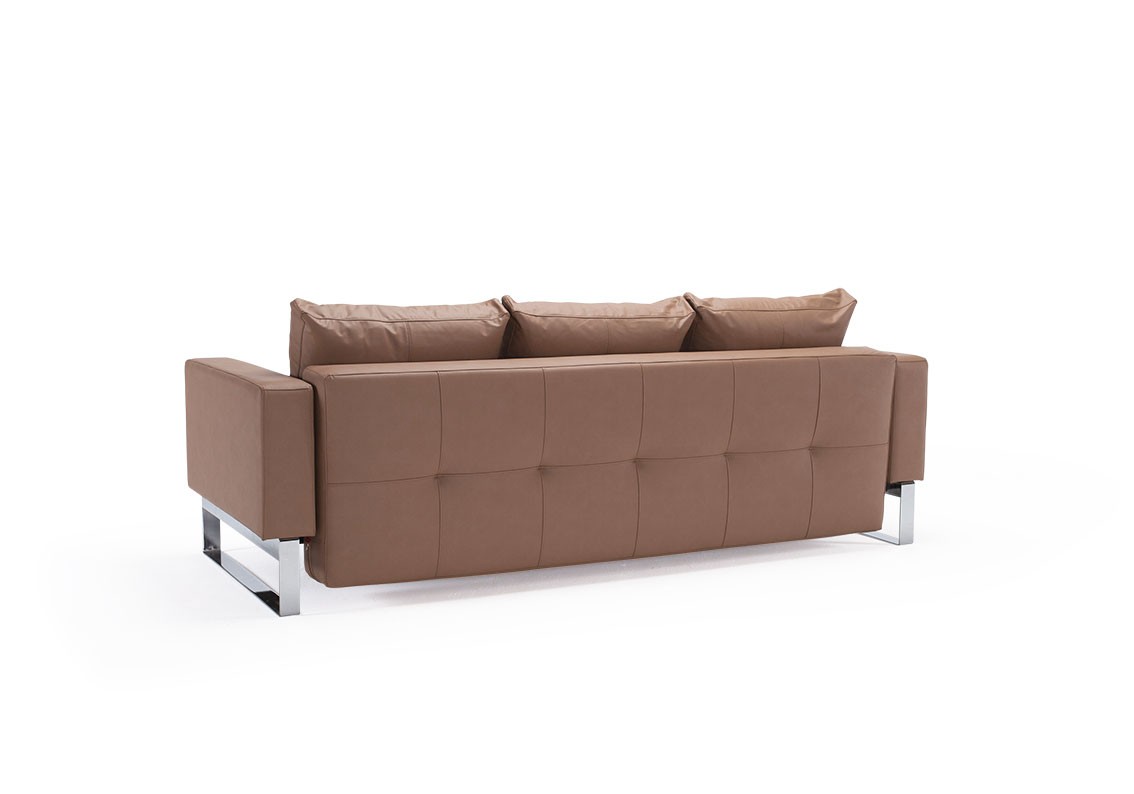 Leather Sofa Bed with Textured Pillow and Color Options - Click Image to Close