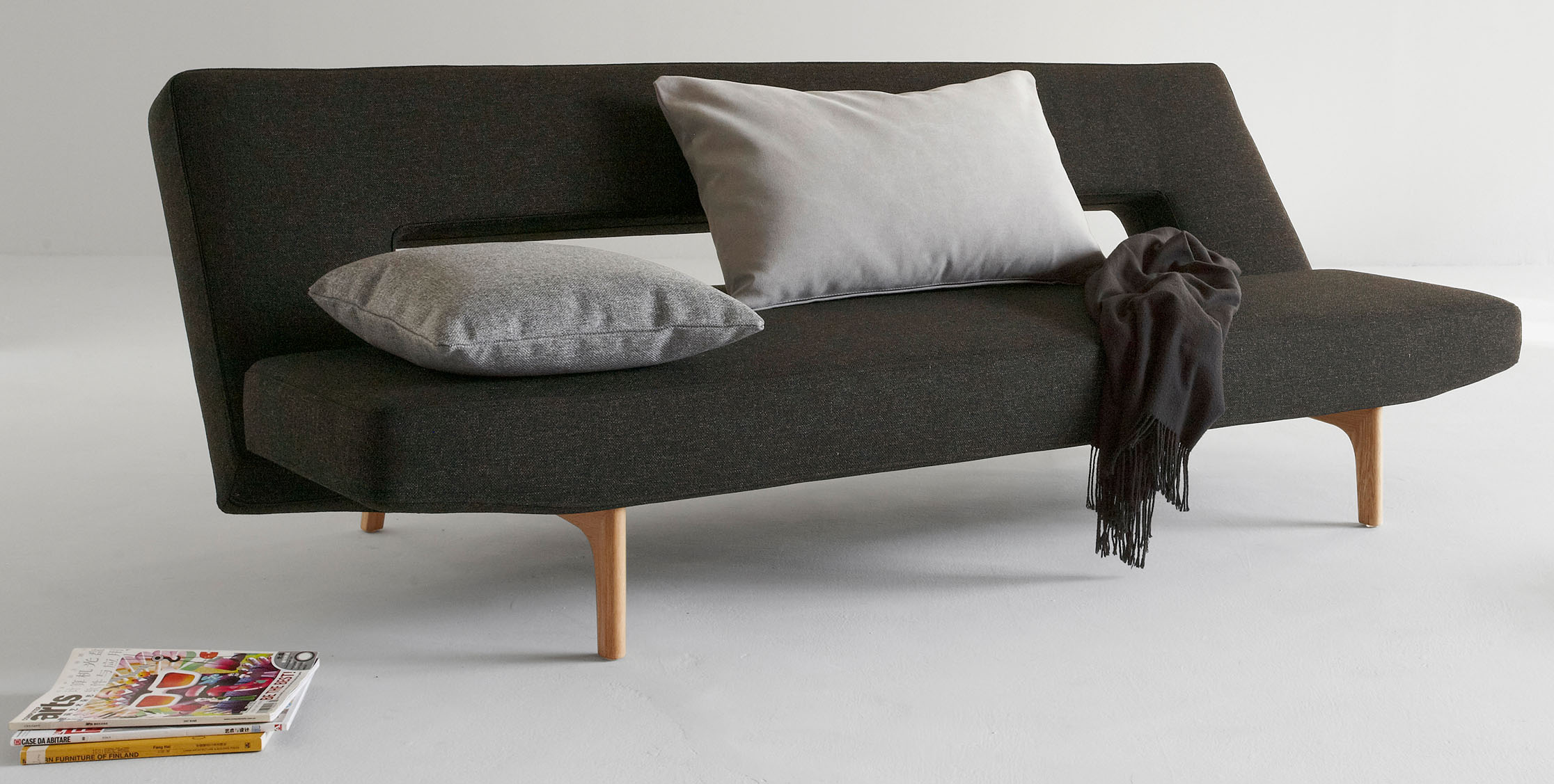 Contemporary Dark Brown or Grey Fabric Sofa Bed with Wood Legs - Click Image to Close