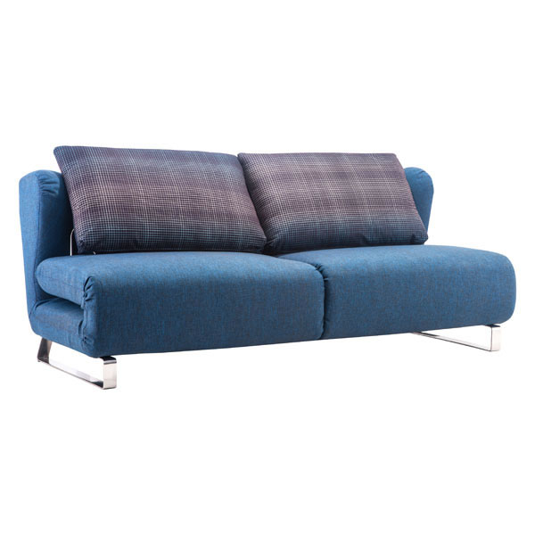 Fabric Contemporary Sofa Bed with Chrome Legs and Pillows - Click Image to Close
