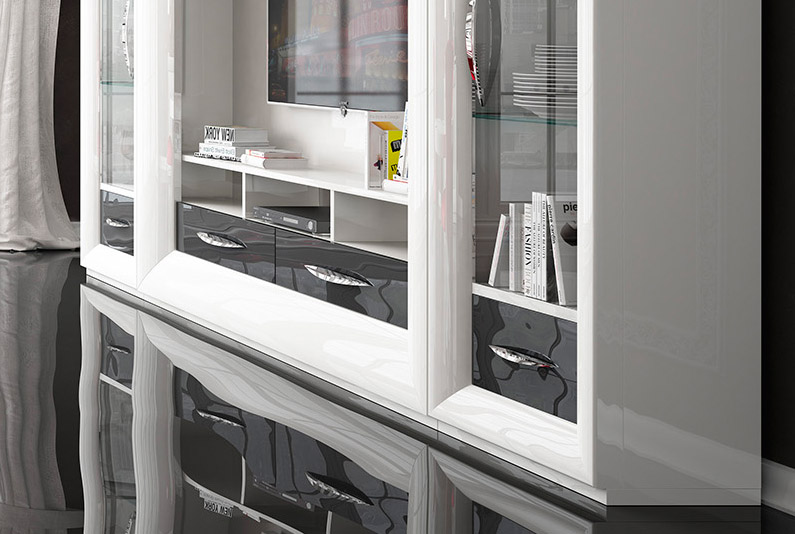Modern High Gloss White and Gray Wall Unit - Click Image to Close